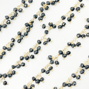 Black Spinel Cluster Dangle 3.5mm Gold Plated Wire Chain